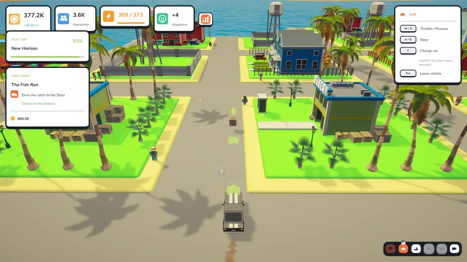 Driving a delivery through town, with the game's interface